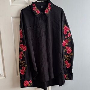 Black Floral Embroidered Women’s Shirt